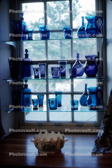 Blue Glass Products, store, shelves, 1950s