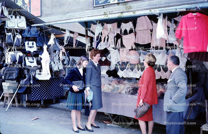 Lingerie Shopping, store, bras, girdles, panties, purse, women, man, May  1962, 1960s Images, Photography, Stock Pictures, Archives, Fine Art Prints