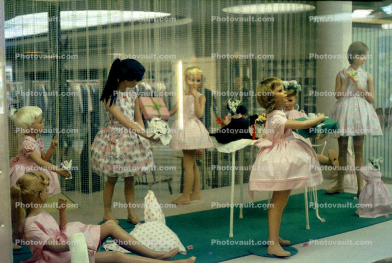 Girls Dresses Shopping Window Display, apparel, 1960s