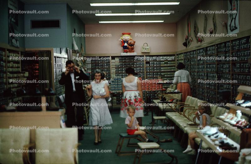 Buster Brown, Shoe Store, Ladies, boy, girl, 1950s