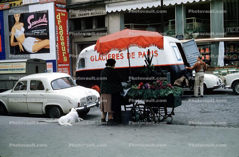 Glacieres de Paris, Car, street, road, Sidewalk, Ban, Scandale Girdle, May 1959, 1950s