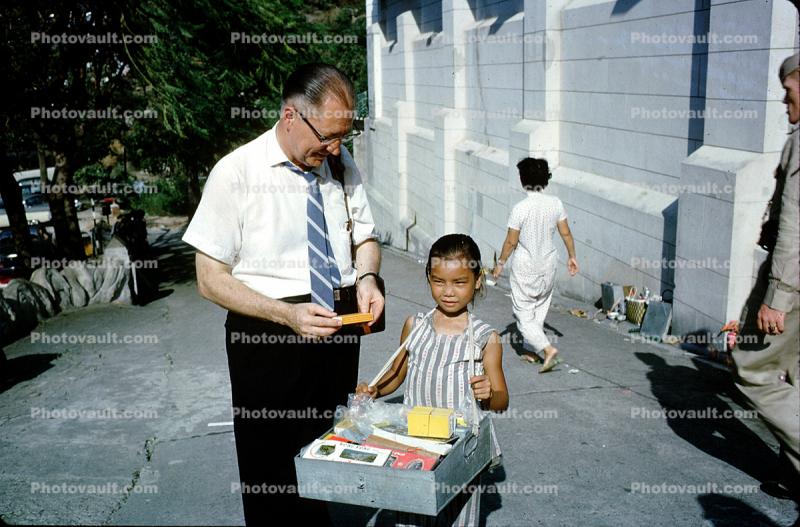 Girl Laborer, Trinket, Seller, Child Labor,  Macau China, 1950s