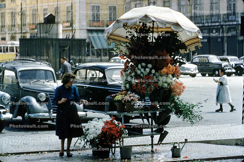 Flower Stand, vendor, Cars, 1950s