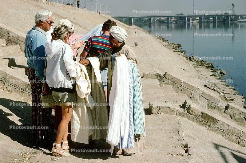 Selling Cloth, shawl, Nile River, Esna Egypt