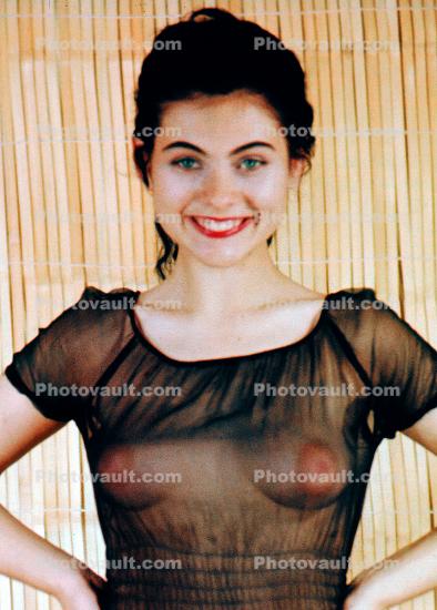 Smiling Pretty Girl, See-Through shirt, 1950s
