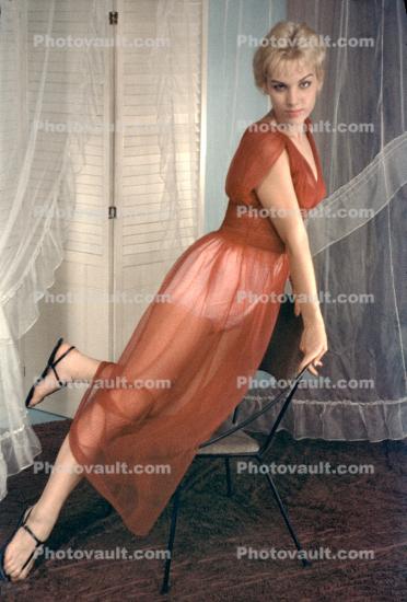 Lady in a See-through nightgown, sandles, 1950s
