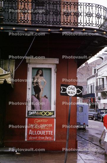 Balcony, French Quarter, Tassel Dancer, Allouette, One Way Sign