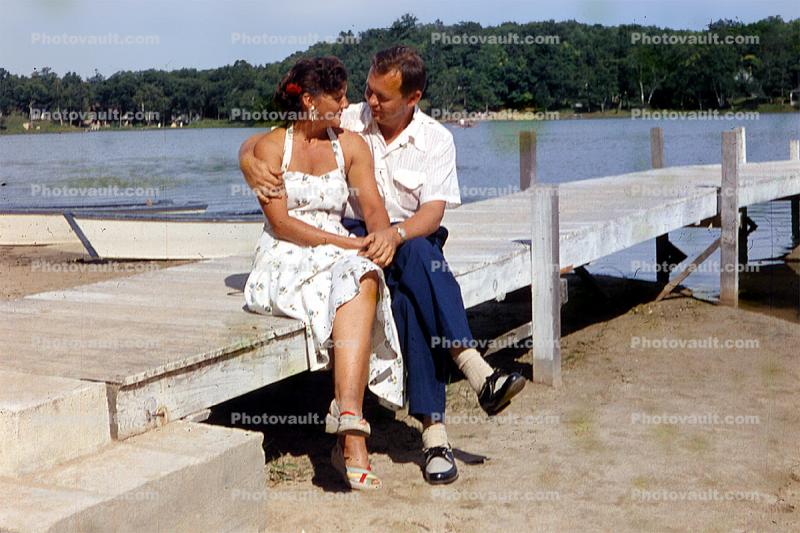 Woman, Man, Suitor, Dress, Beach, Dock, Lake, 1950s