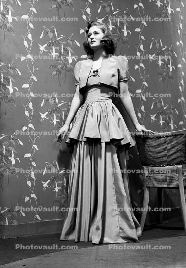 1940s, Woman, Female, Dress, Gown
