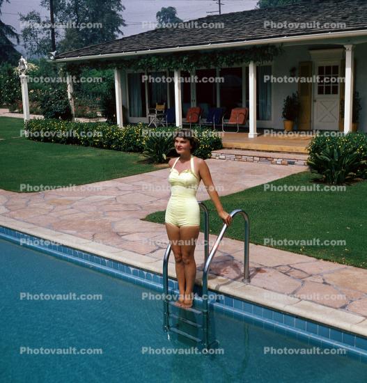 Lady in her Onsie Swimsuit, Pool, 1950s