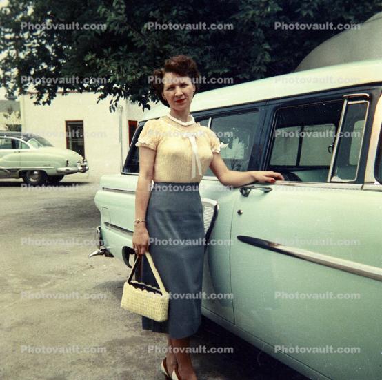 Lady and her Ford Car, Woman, 1950s