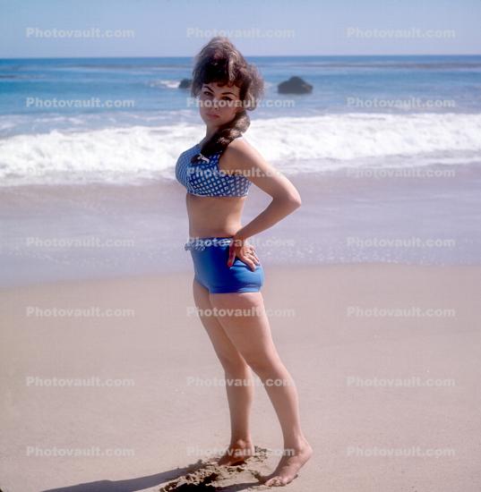 Bikini Swimsuit, beach, ocean, barefeet, barefoot, legs, leggy, 1960s