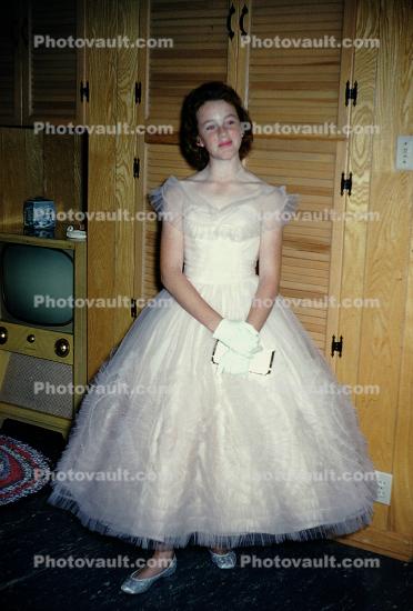 Formal Dress, Prom, Teenager, Teen, Gloves, Pretty, Purse, 1950s