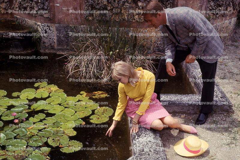 Woman and Man, Pond, hat, suit, dress, Mod Fashion, 1960s