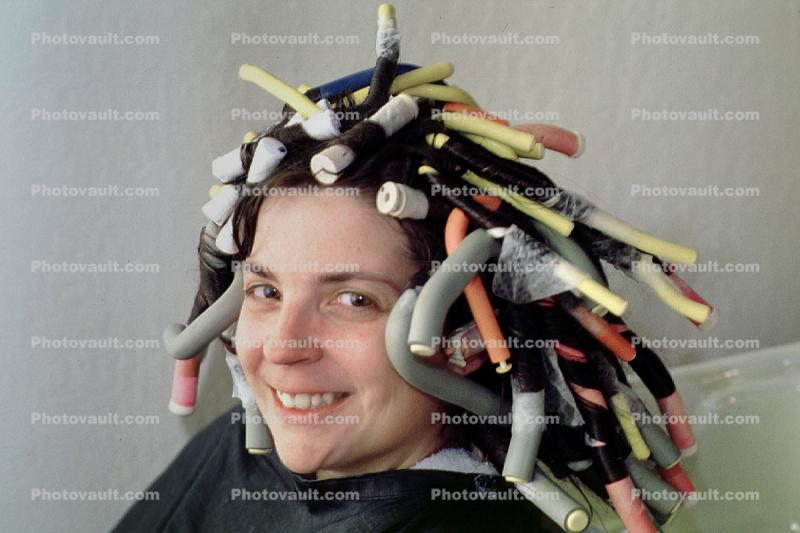 Woman in Rollers, Hair Curler, perm, perming