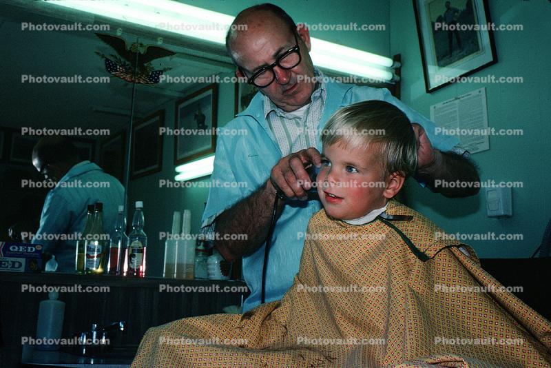 Hair Cut, Barbershop, boy, cute, funny, Americana, barber, 1950s