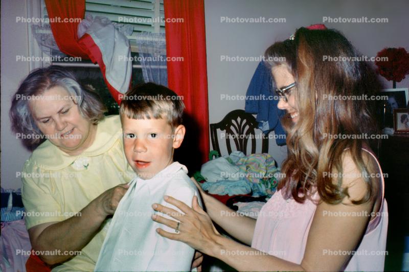 Boy gets a Haircut, sister, mom, 1960s