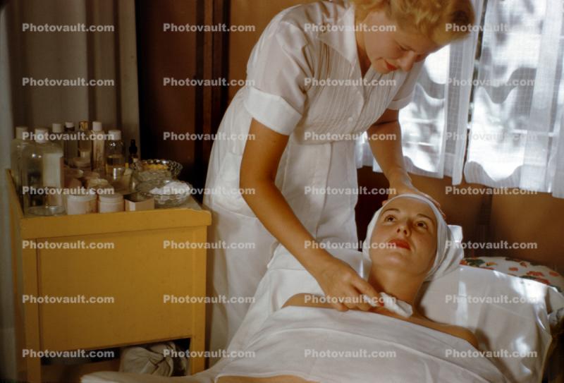 Woman at a Beauty Parlor, Skin Treatment, 1950s