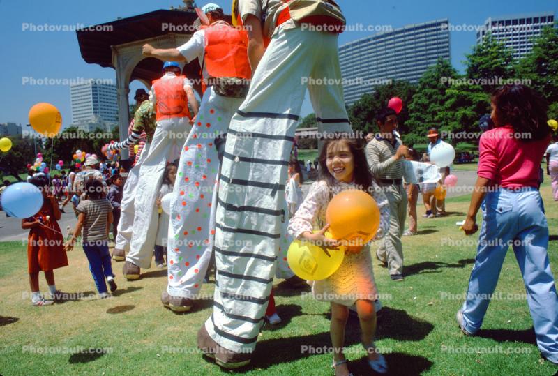 Girl, Balloons, Fun, Stilts