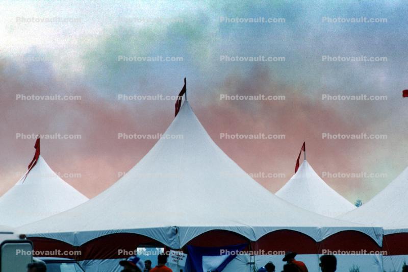 Tents, smoke, sagging flag, tip top, tiptop