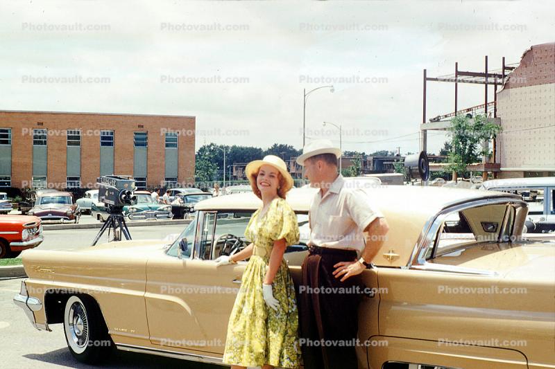 1959 Lincoln Continental Mark IV, Pretty Lady, dress, hat,  Giant Truck, Oklahoma State Fair 1959, 1950s