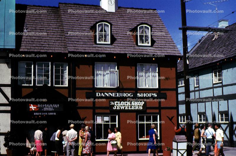 Dannebrog Shops, Clock Shop, Solvang, October 1966, 1960s
