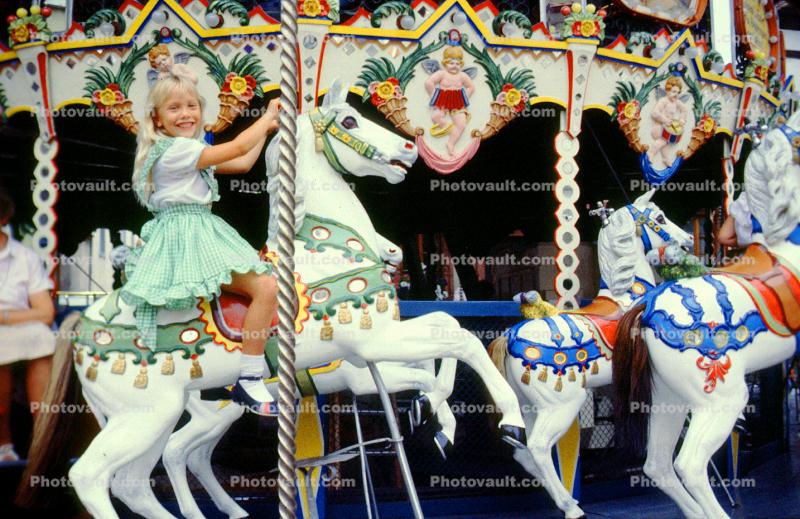Girl, Smiling, Carousel, Merry-Go-Round, 1950s