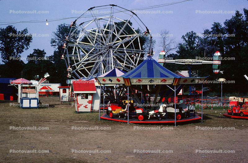 Carousel, cars, horses, Ferris Wheel, 1950s