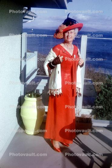 Red Dress, Shawl, 1950s