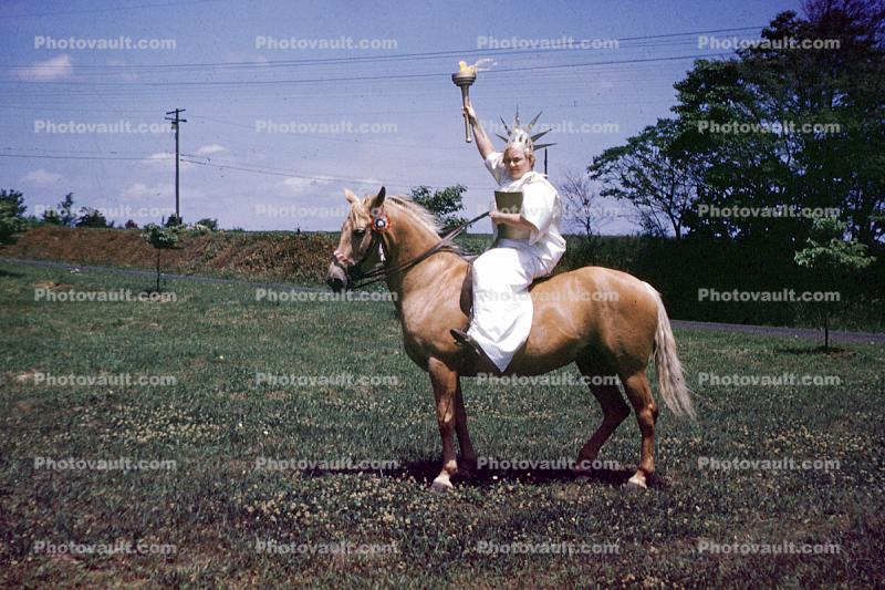 Statue of Liberty on a horse, 1950s