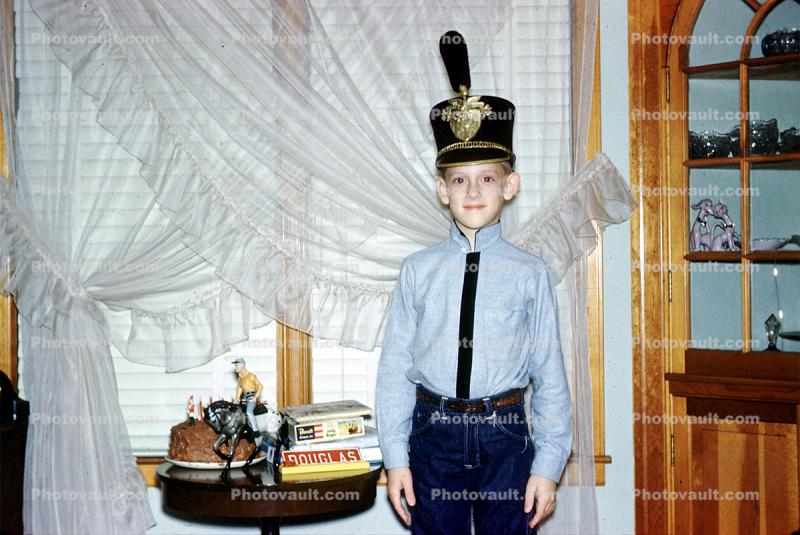 Tin Soldier, curtains, hat, boy, shirt, 1950s