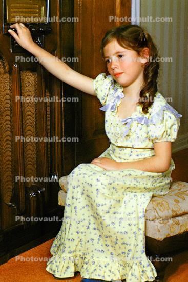 Pensive Girl, listening to Radio, 1940s, 1950s