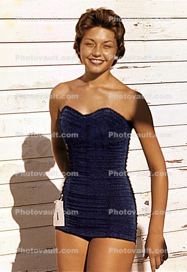 Smiling Lady, Suntan, Sunburn, Swimsuit, 1950s