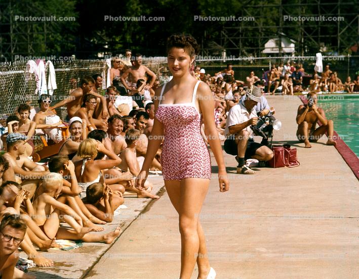 Swimsuit Pageant, Showing off to the crowds, Sunny, Sun Worshippers, Poolside, 1950s