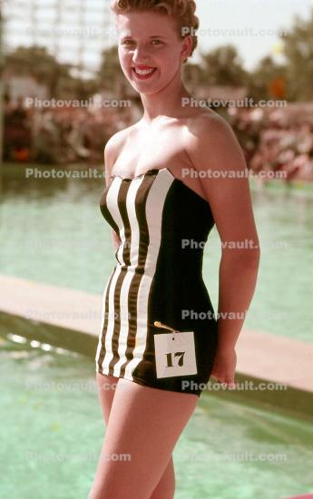 Smiling Contestant, 1952 Swimsuit Contest, Pageant, 1950s