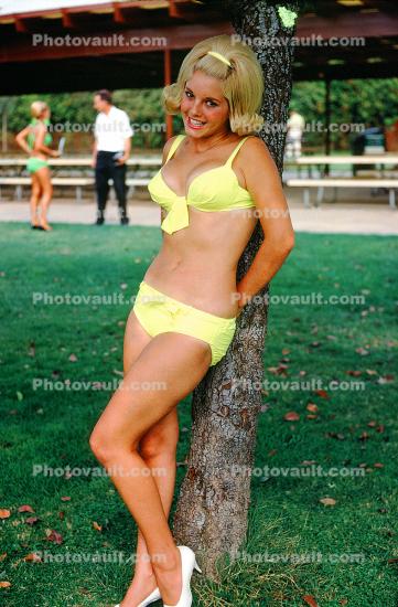 1960s, Blonde Leggy Bikini Girl, Bouffant Hairdo
