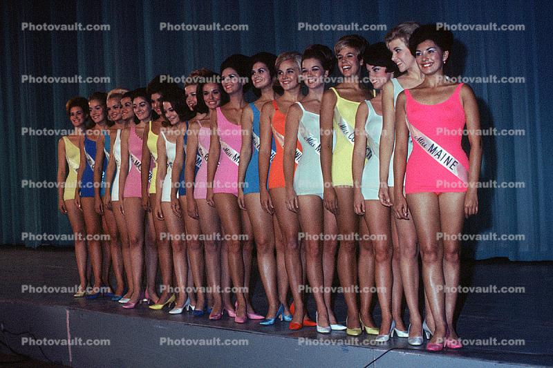 Pageant, One-Piece Bathing Suit, Leggy Ladies, Colorful, 1960s