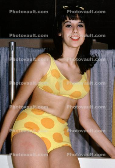 Swimsuit Pageant, Yellow Polka-Dot Bikini, Posing Model, 1960s