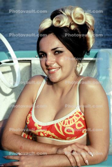 Lady, Bikini, Swimsuit, Beehive Hairdo, 1960s