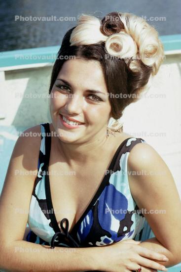 Lady, Bikini, Swimsuit, Bouffant Hairdo, 1960s