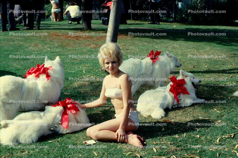 Lady, Bikini, Swimsuit, Beehive Hairdo, Blonde, Ribbons, 1960s