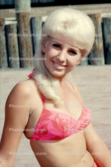 Lady, Bikini, Bouffant Hairdo, Swimsuit, Smiles, Sun Worshipper, Blonde, 1960s