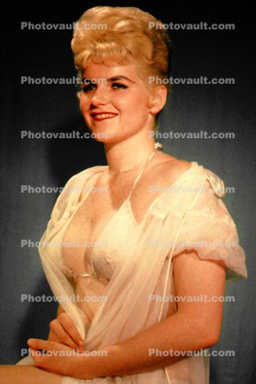 Woman, Beehive Hairdo, Bra, Sheer Nighty, 1950s