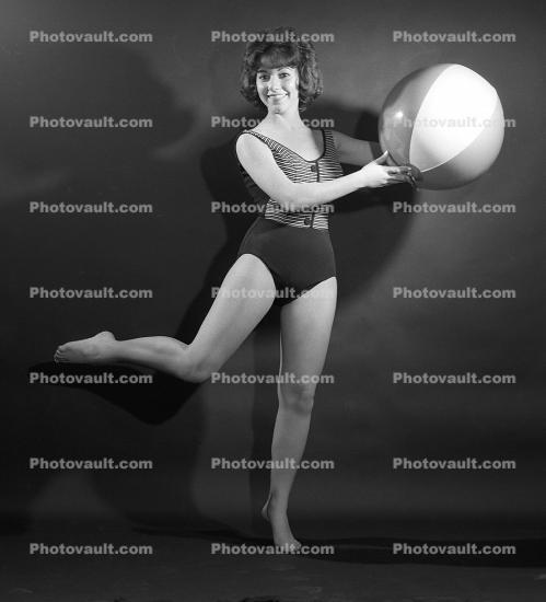 Woman with a beach ball, Lady in a Swimsuit, 1950s