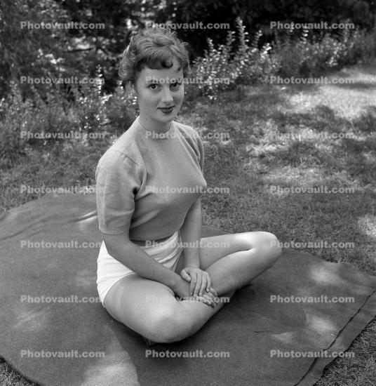 Cute Lady in a Bullet Bra, shorts, 1950s