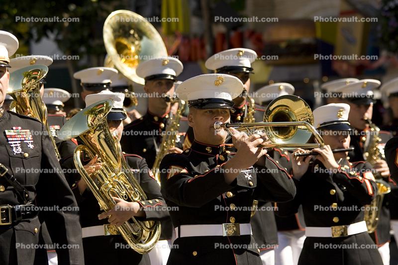 USMC, Marching Band, Brass Instruments, Trombone, Suits, Hats, Uniforms, Music