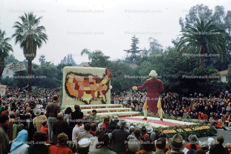 George Washington, Father of our Country, Map of the United States, USA, Rose Parade, 1950, 1950s