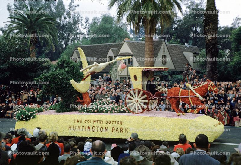 Baby and Stork, Moon, Horse drawn Carriage, The Country Doctor, Huntington Park, Horse and Buggy, Rose Parade, 1950, 1950s