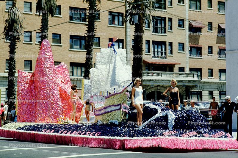 Portola Discovers San Francisco Bay, Miss Universe Parade, Long Beach, California, 1955, 1950s