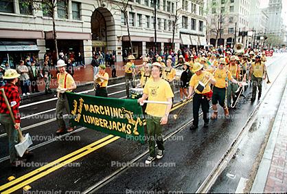 Marching Lumberjacks, Saint Patrick's Parade, down Market Street